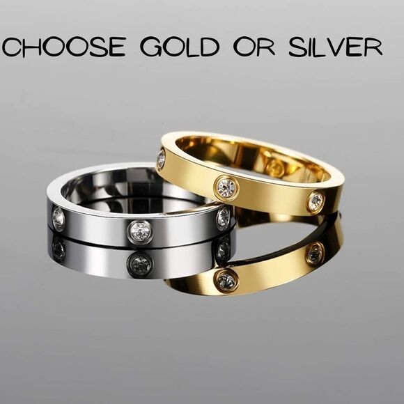 NEW GOLD OR SILVER DIAMOND LOVE RING THIN STYLE LOVE RING - Picture 1 of 8
